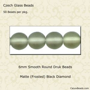 Druk Beads:6mm Black Diamond, Matte [50]