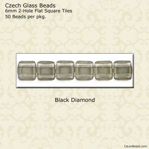 CzechMate 2-Hole Tile Beads 6mm:Black Diamond, Transparent [50]