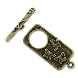 Brass Clasp:27.5mm Toggle, Butterflies [ea]