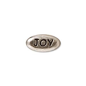 FINDINGS:11x5mm Silver Plated Message Bead Joy [4]