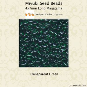 Long Magatama Beads 4x7mm Emerald, Transparent [12g]