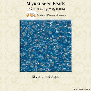 Miyuki Long Magatama:0018 Aqua, Silver Lined [12g]