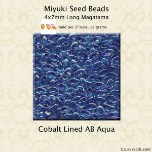 Miyuki Long Magatama:0353 Cobalt Lined, AB Aqua [12g]