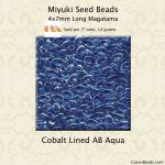 Miyuki Long Magatama:0353 Cobalt Lined, AB Aqua [12g]