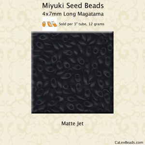 Long Magatama Beads 4x7mm:Jet, Matte [12g]