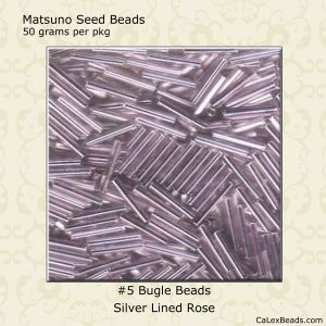 Bugle Beads:#5 2x11mm Rose, Silver Lined [50g]