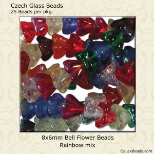 Bell Flower Beads:8x6mm Rainbow Mix [25]