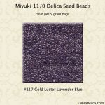 Delica 11/0:0117 Blue/Lavender, Gold Luster [5g]