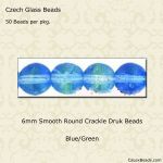 Druk Beads:6mm Blue/Green, Crackle [50]