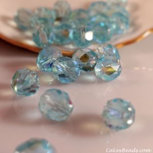 Calex Beads and Jewelry: Fire Polished 8mm AB Aquamarine Czech Glass Beads