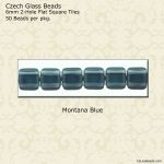 CzechMate 2-Hole Tile Beads 6mm:Montana Blue, Transparent [50]
