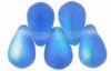 Czech Glass 6x4mm Teardrop Beads:Sapphire, AB/Matte [100]