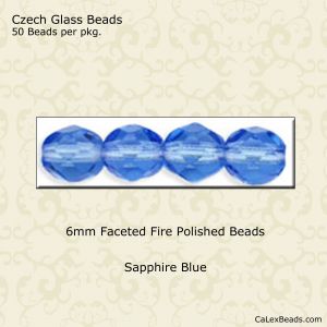Fire Polished Beads:6mm Sapphire [50]