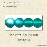 Druk Beads:6mm Teal, AB/Matte [50]