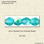 Fire Polished Beads:6mm Teal, AB [50]