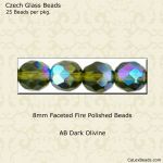 Fire Polished Beads:8mm Dark Olive, AB [25]