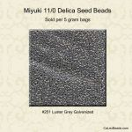 Delica 11/0:0251 Grey, Galvanized Luster [5g] (6)