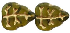 Leaf Beads, 8x10mm:Dark Smoky Topaz Gold Inlay [25]