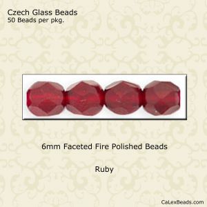 Fire Polished Beads:6mm Ruby [50]