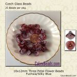 3 Petal Flower Beads:10x12mm Fuchsia/Silky Blue [25]