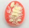 Cabochon, Resin Cameo:40x30mm Oval Cornelian Rose & Rose Bud [ea]