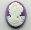 Cabochon, Resin Cameo:40x30mm Oval Purple Grecian Lady [ea]