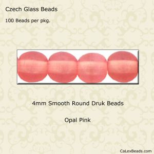 Druk Beads:4mm Pink, Opal [100]
