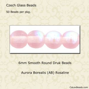 Druk Beads:6mm Rosaline, AB [50]