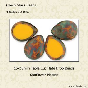 Teardrop Beads:16x12mm Sunflower, Picasso [4]
