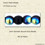 Druk Beads:3mm Jet, AB [100]