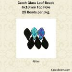 Czech Glass 6x11mm Leaf Beads:AB Jet [25]
