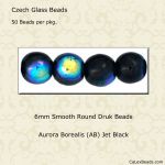 Druk Beads:6mm Jet, AB [50]