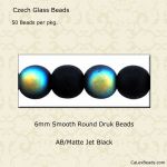 Druk Beads:6mm Jet, AB/Matte [50]