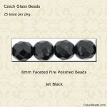 Fire Polished Beads:8mm Jet Black [25]