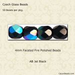 Fire Polished Beads:4mm Jet, AB [50]