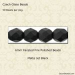 Fire Polished Beads:6mm Jet, Matte [50]