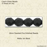 Fire Polished Beads:8mm Jet, Matte [25]