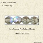 Fire Polished Beads:8mm Black Diamond, AB [25]