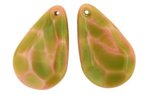 CLOSE OUT:9x40mm Coral/Olivine Textured Flat Drop Beads [2]
